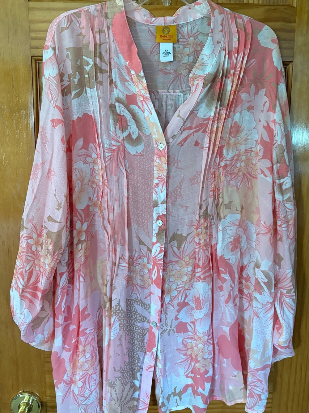 Ruby Rd. Coral Pink Floral Button-Down Blouse